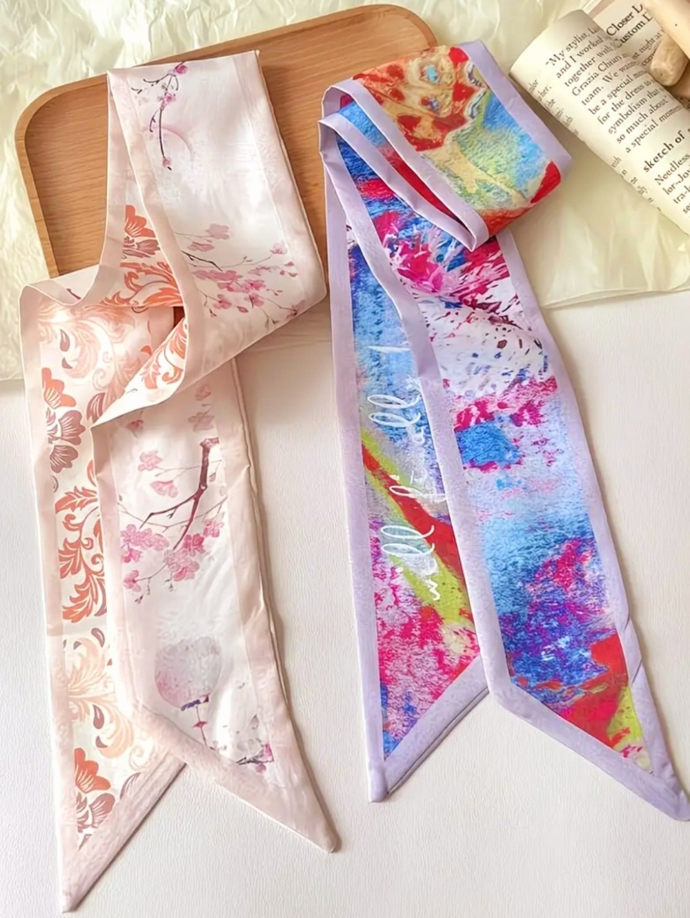 Set of Four Satin  Floral & Pastel Scarves - Picture 8 of 8